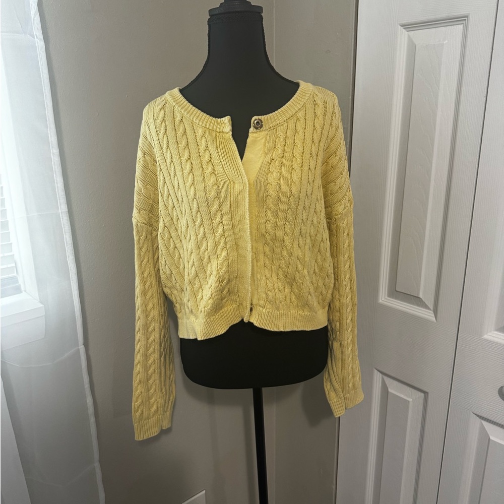 Cable Knit Yellow Sweater 100% Cotton